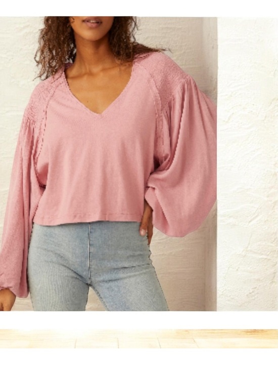 Free People Tops - FREE PEOPLE KATHY LONG SLEEVE SMOCKED TOP MEDIUM PINK ROSE